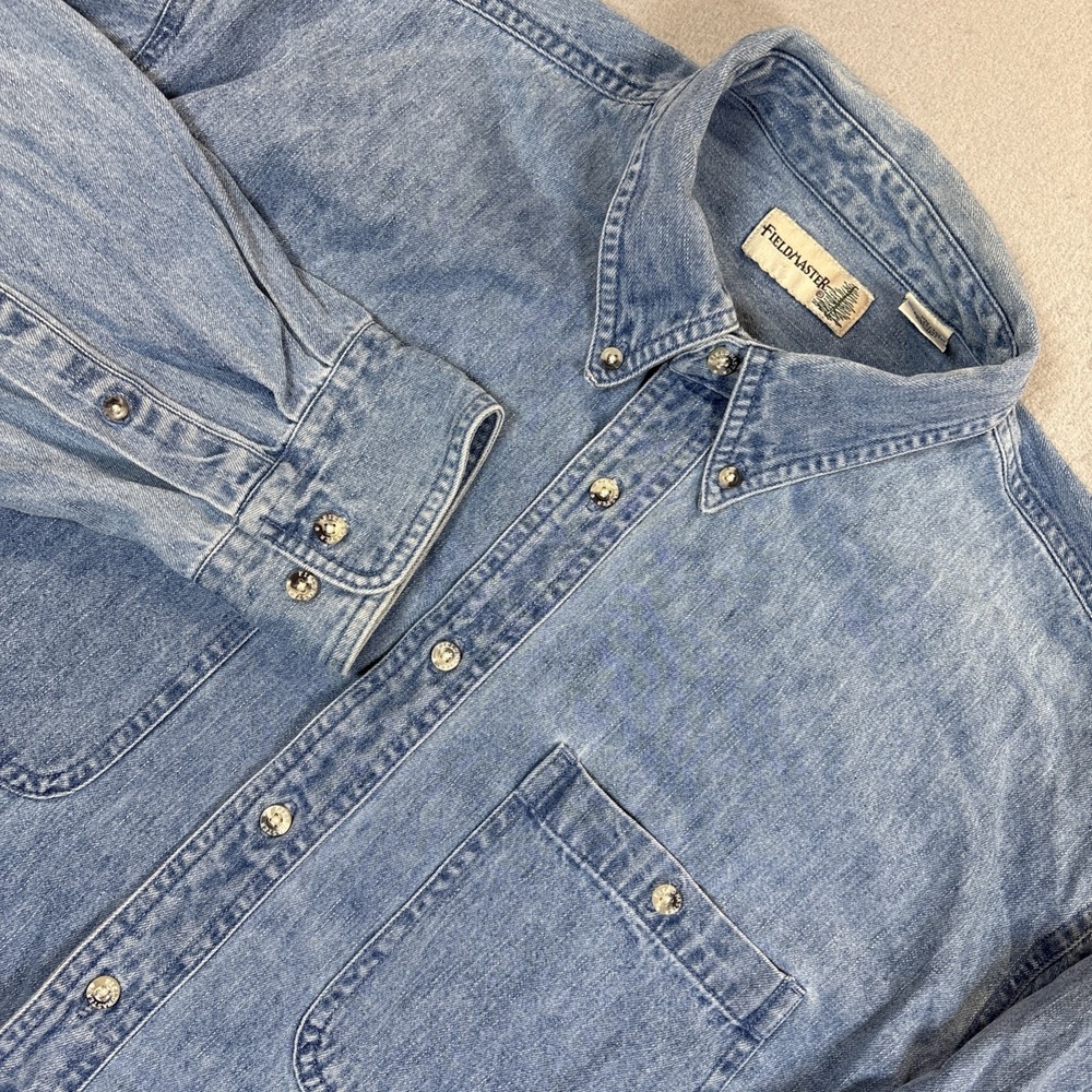 Fieldmaster Shirt Mens XLT Blue Denim Long Sleeve Button Up Casual Workwear